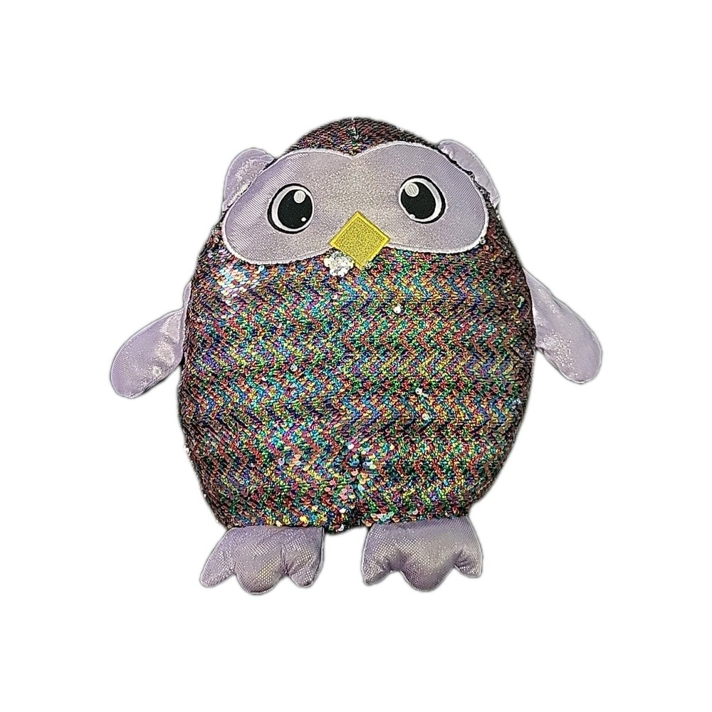 Shimmeez Oliver the Owl Purple Pink Sequin Plush Stuffed Animal 14in Rare Size